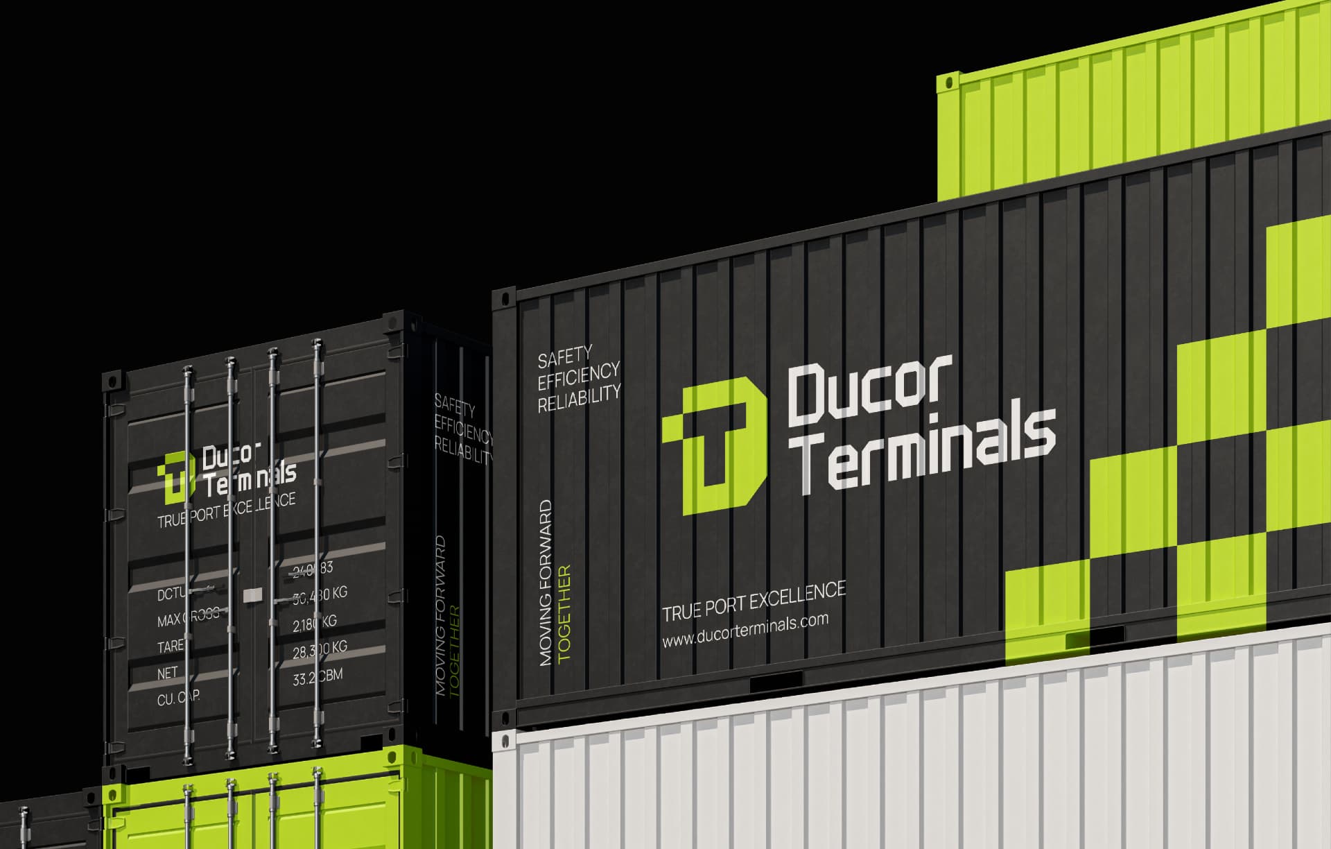 Ducor Terminals branded containers stacked in the yard