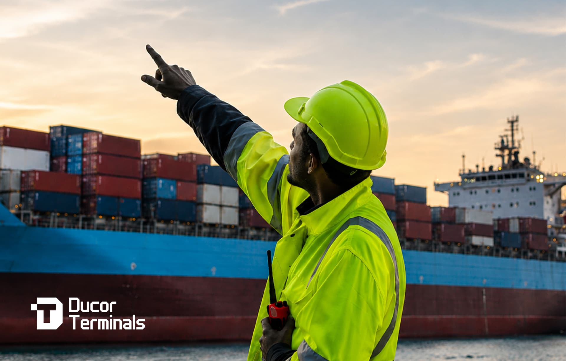 Ducor Terminals supervisor directing vessel operations at quayside