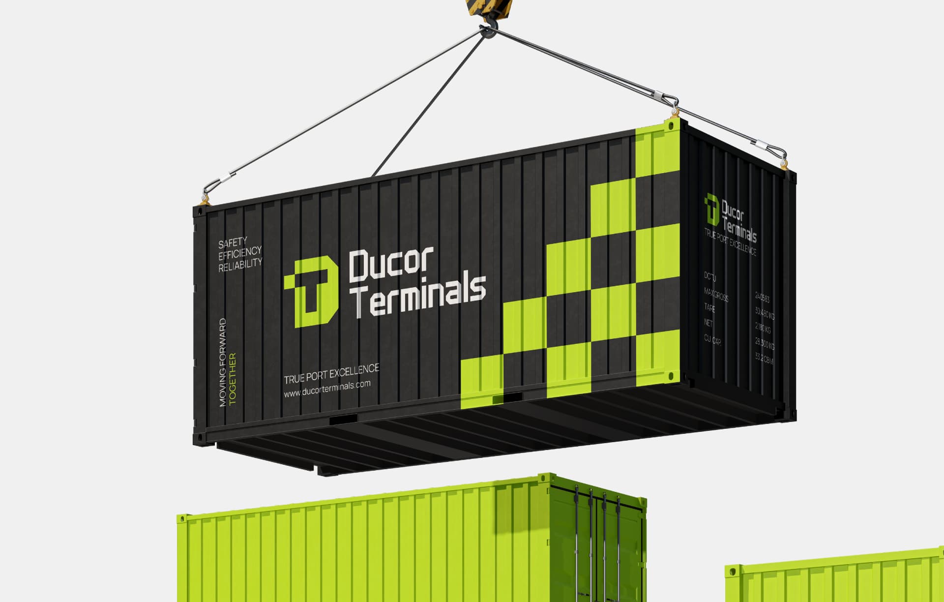 Ducor Terminals branded shipping container under crane